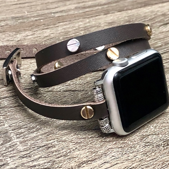 Dark Brown Multi Wrap Tow Tone Apple Watch Band - Picture 2 of 8